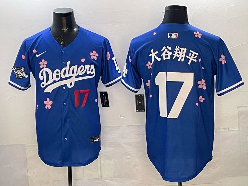 Men Nike 2026 Los Angeles Dodgers #17 Ohtani Blue Sakura Edition Game MLB Jersey 067